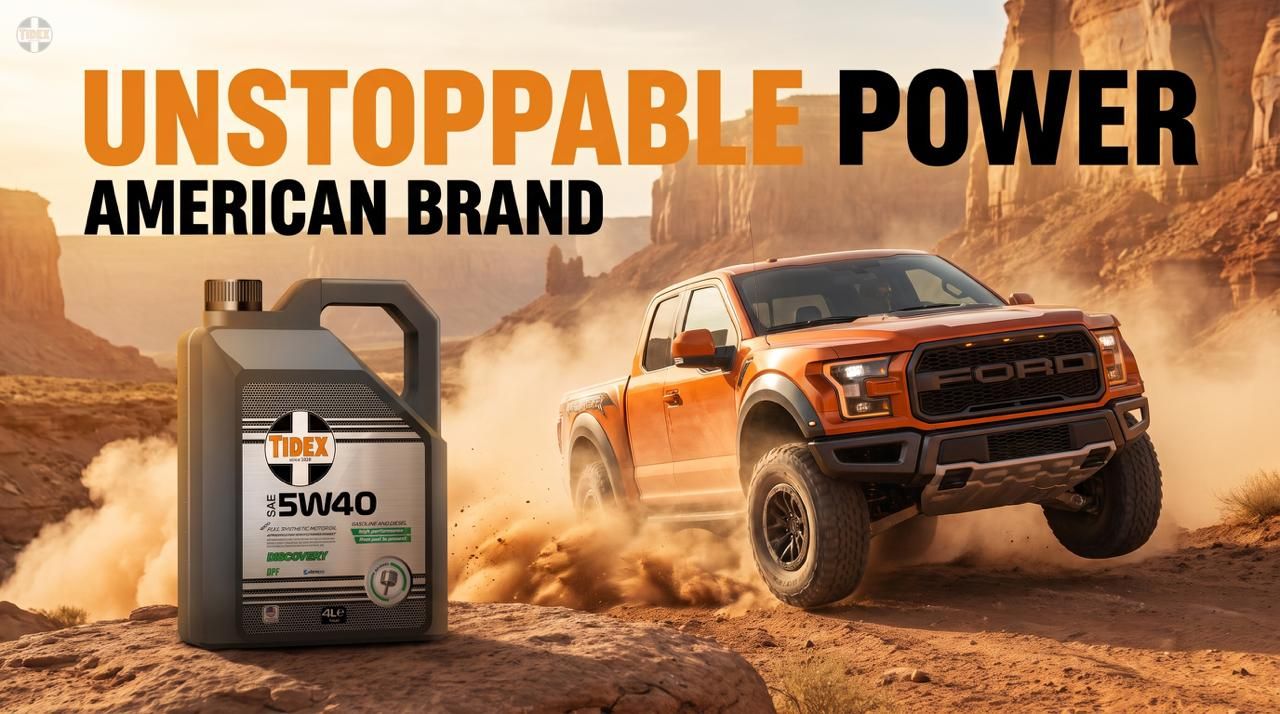 TIDEX 5W40 with a pickup truck in the desert